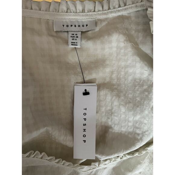 TOPSHOP Satin Prairie Crop ruffle Top ivory sz 6 puff long sleeve - Picture 4 of 11